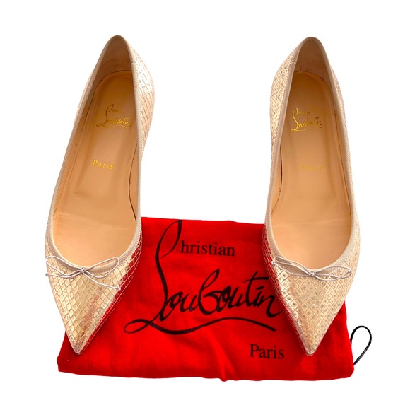 Christian Louboutin Shoes - Christian Louboutin Gold Snakeskin Embossed Solasofia Flat Size 39